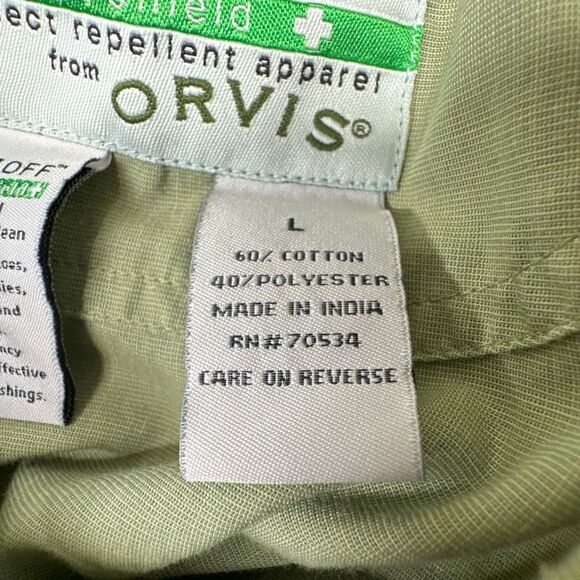 Orvis Buzz Off Insect Shield Safari Shirt Mens L Green Military Cargo Bug Repel - Picture 7 of 8